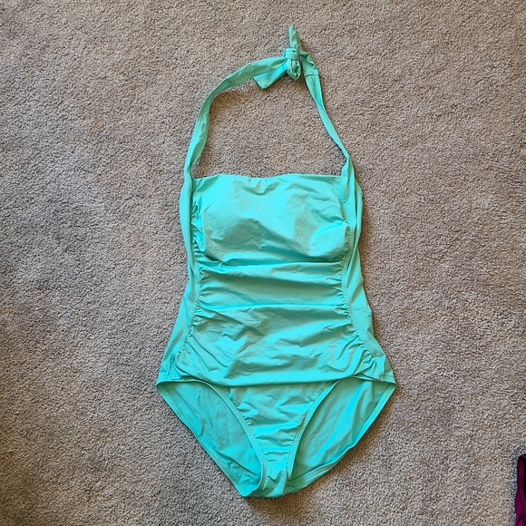 Tommy Bahama Other - Tommy Bahama One Piece Turquoise Halter Size 10 Padded Cups Tummy Control Panel